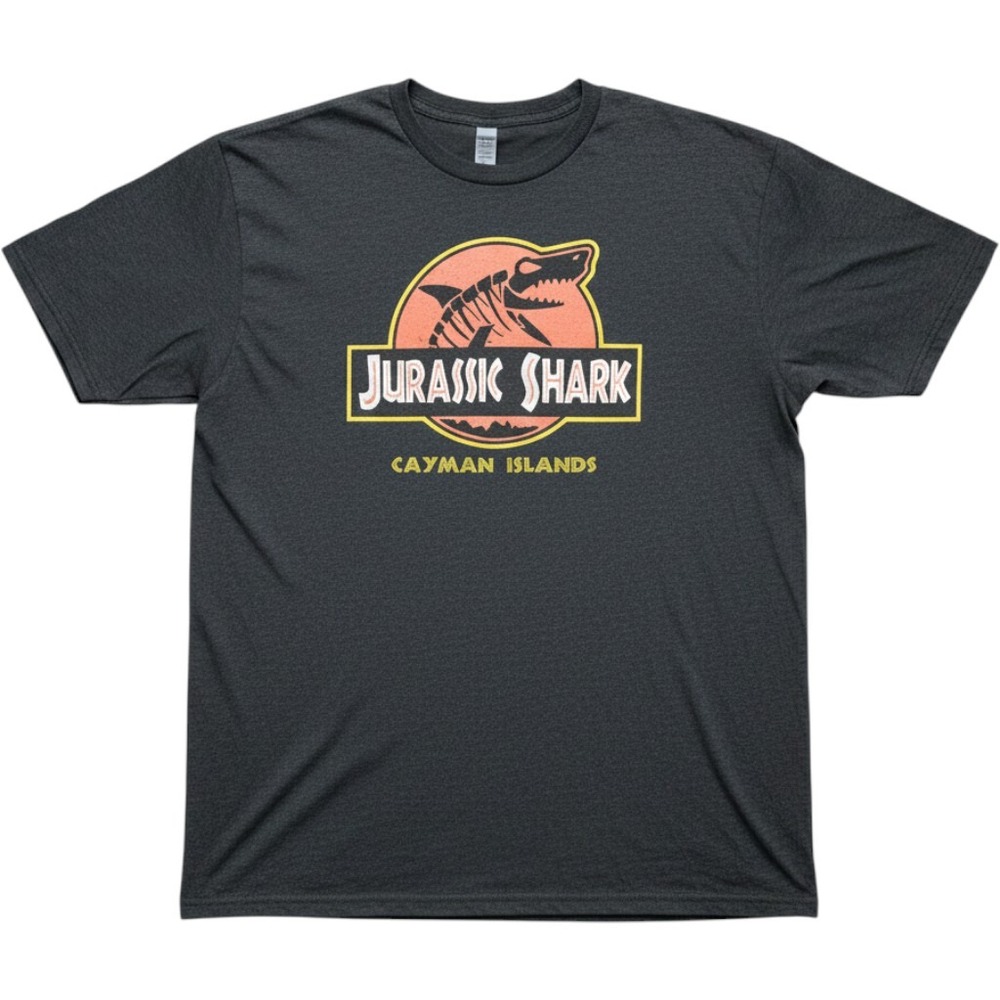 Duck Co Shirt Mens 2XL Gray Jurassic Shark Cayman Islands Graphic T-Shirt